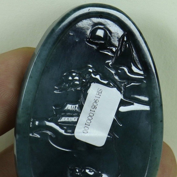 Cert'd Dark Green Natural A JADE jadeite Carved 2-sided Pendant Old pine - Picture 8 of 11